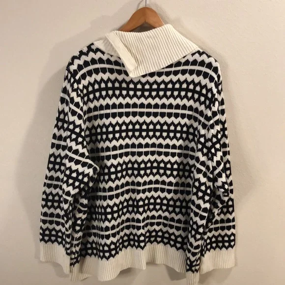 Talbots Sweater Black & White, Split Neck 3X - Picture 5 of 5